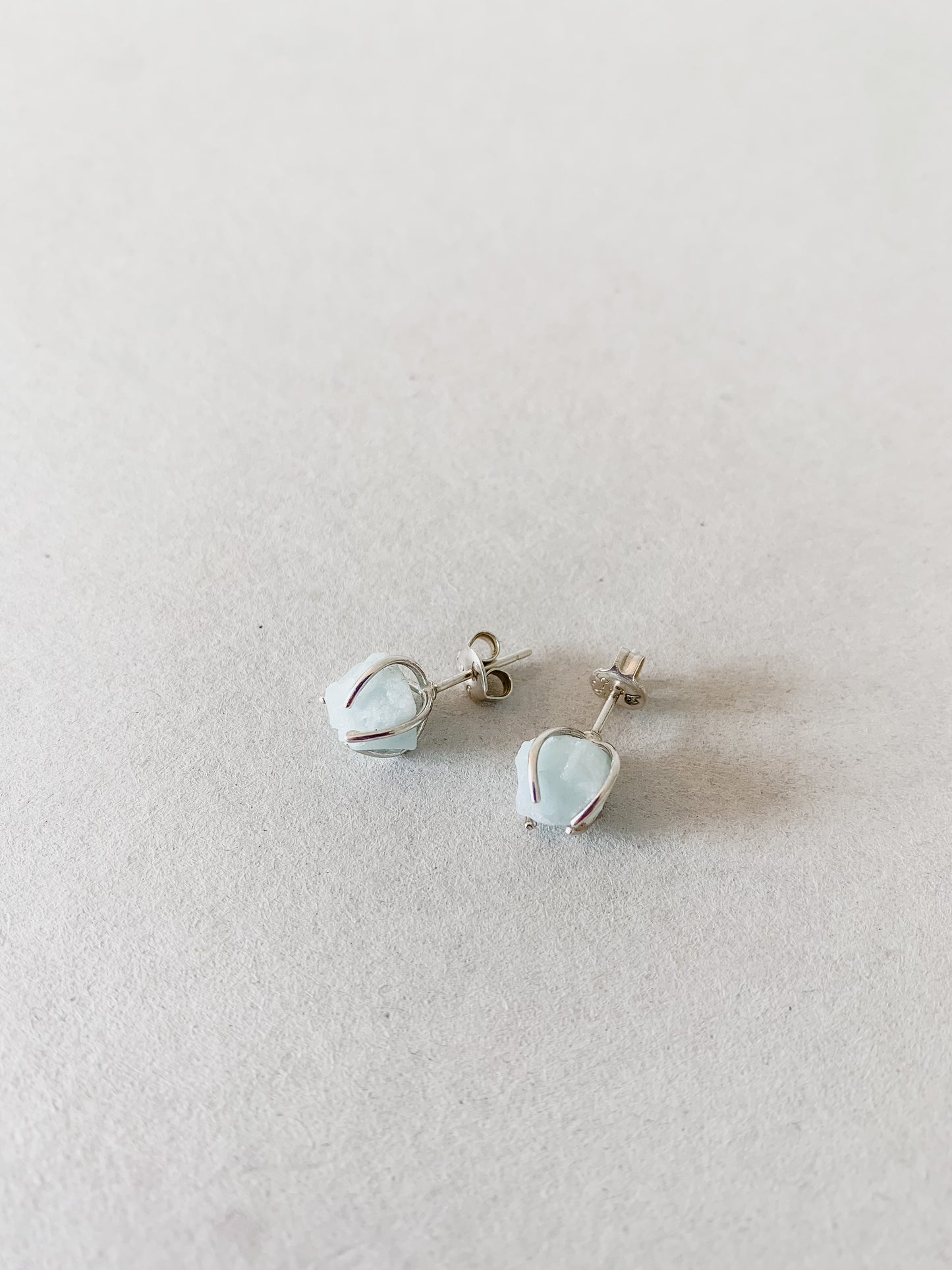 Raw Aquamarine Stud Earrings