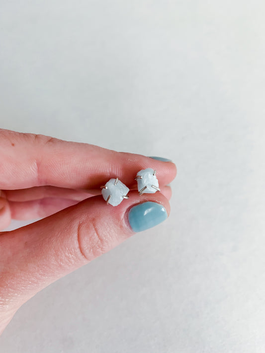Raw Aquamarine Stud Earrings