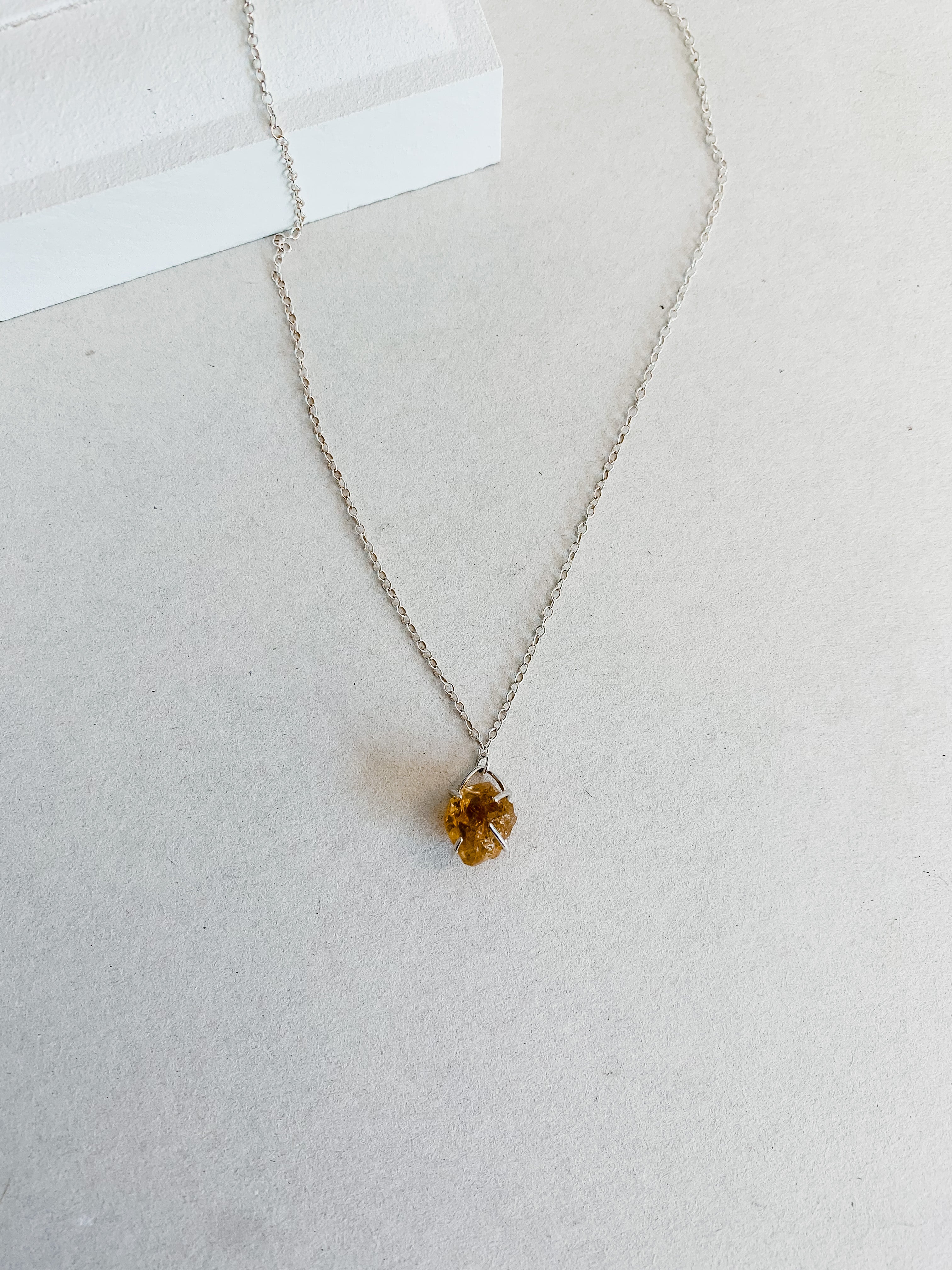 Natural Raw Citrine Gemstone 925 Sterling Silver Pendant Necklace With Box  Chain